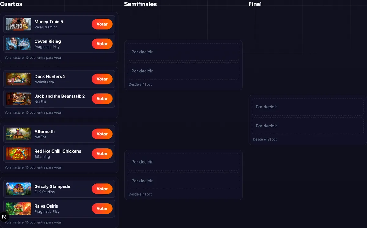 Cuadro de la Copa SlotsFuria con los cuartos de final