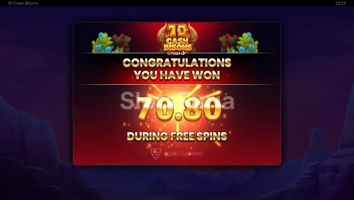 Gran victoria en 10 Cash Bisons con bisontes y símbolo Collect activos