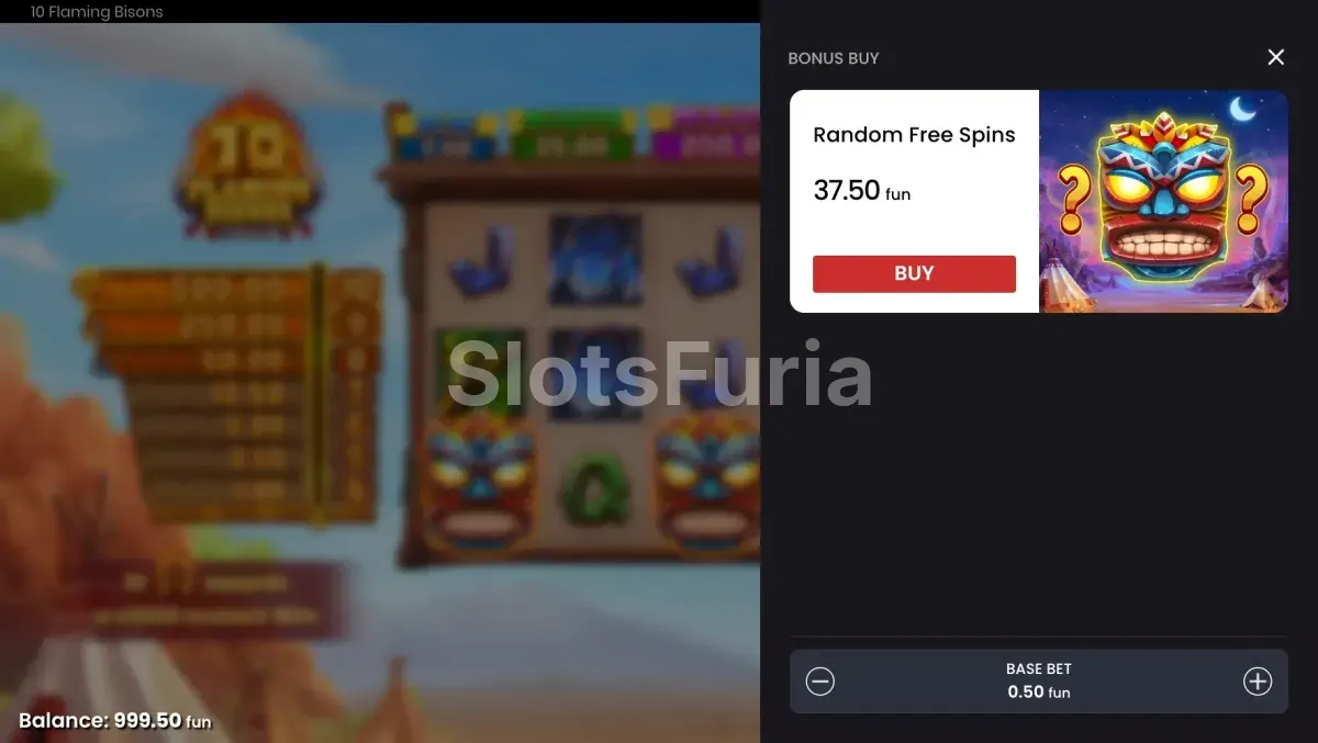 Opción de compra de bonus en 10 Flaming Bisons de Push Gaming
