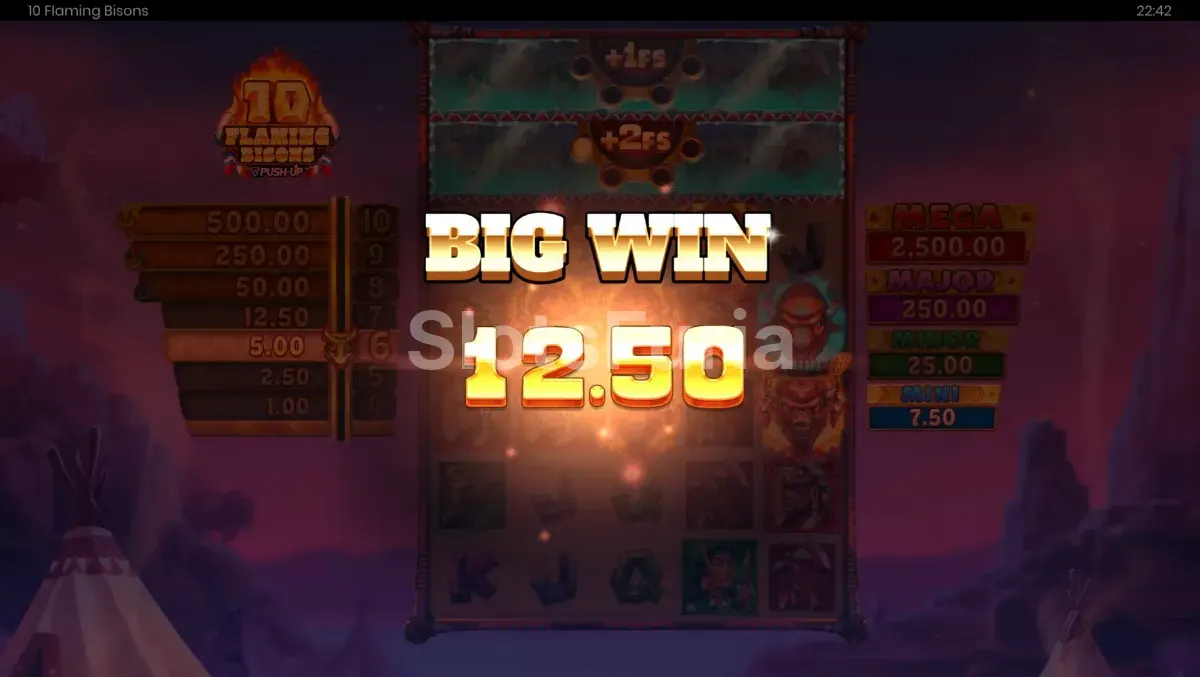 Gran victoria en 10 Flaming Bisons con multiplicador máximo