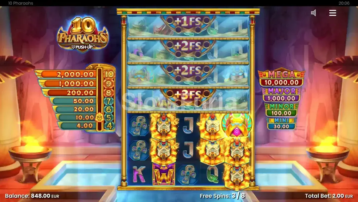 Ronda de giros gratuitos activada en 10 Pharaohs