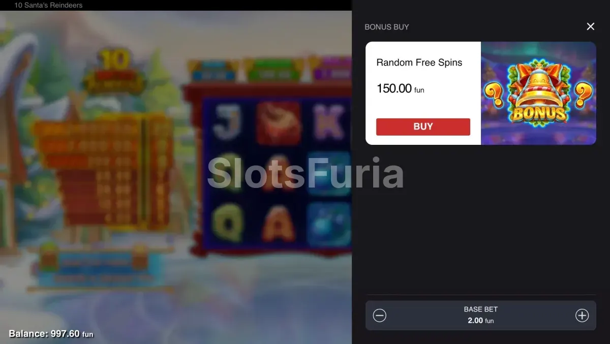 Función de compra de bonus en 10 Santa's Reindeers de Push Gaming