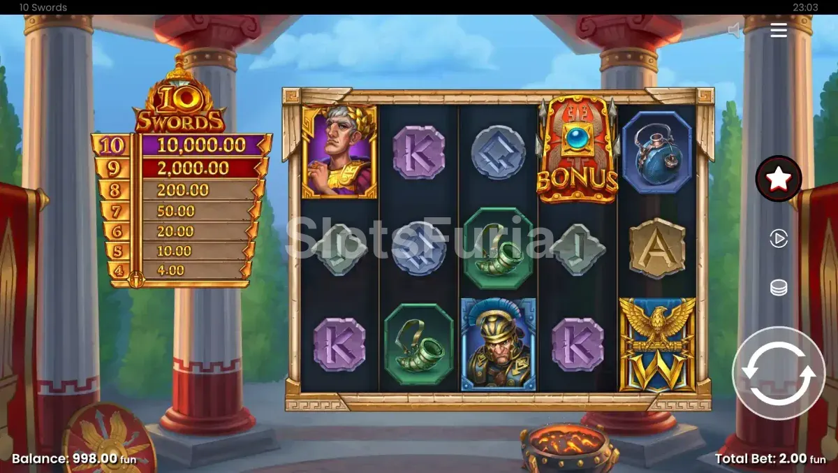Pantalla principal del juego base de 10 Swords