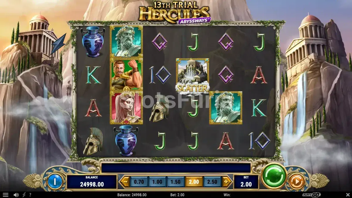 Pantalla principal de 13th Trial Hercules Abyssways con el Monte Olimpo de fondo