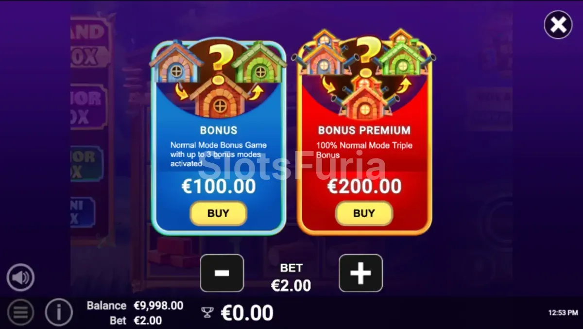 Función de compra de bonus disponible en 3 Builder Piggies