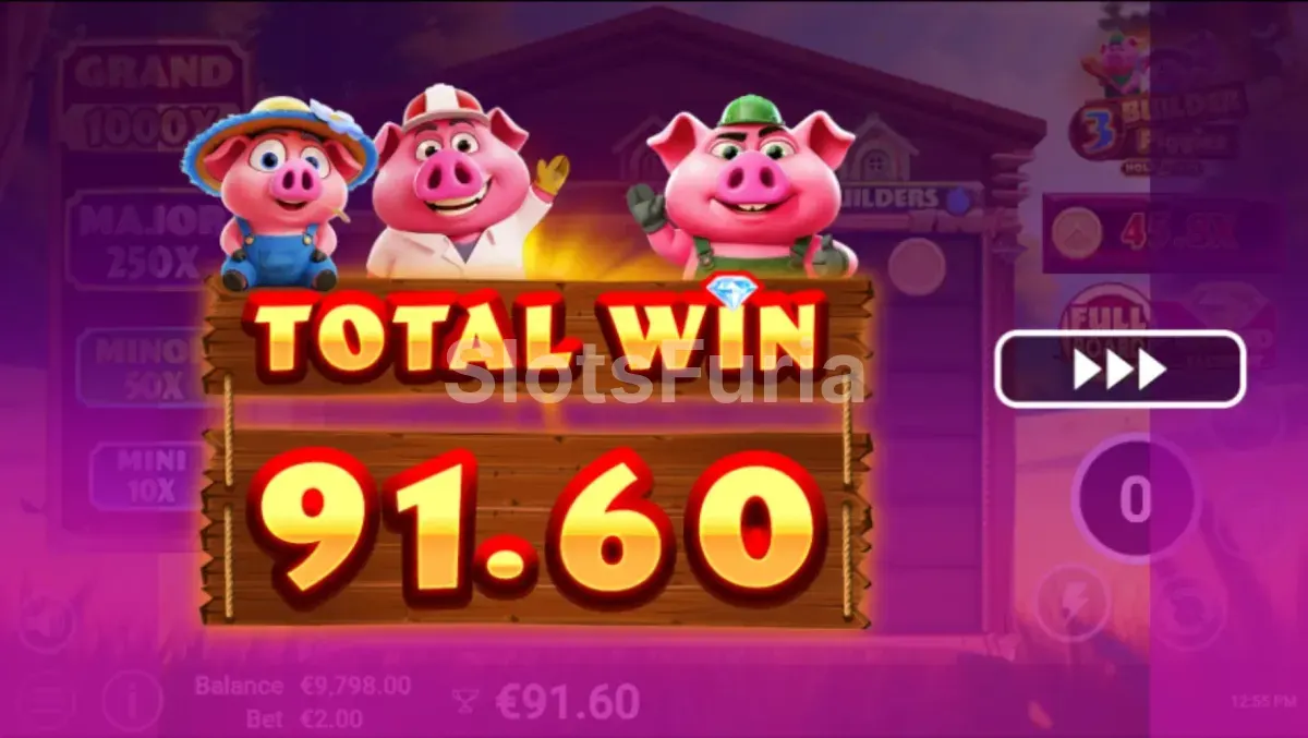 Pantalla de gran victoria en 3 Builder Piggies
