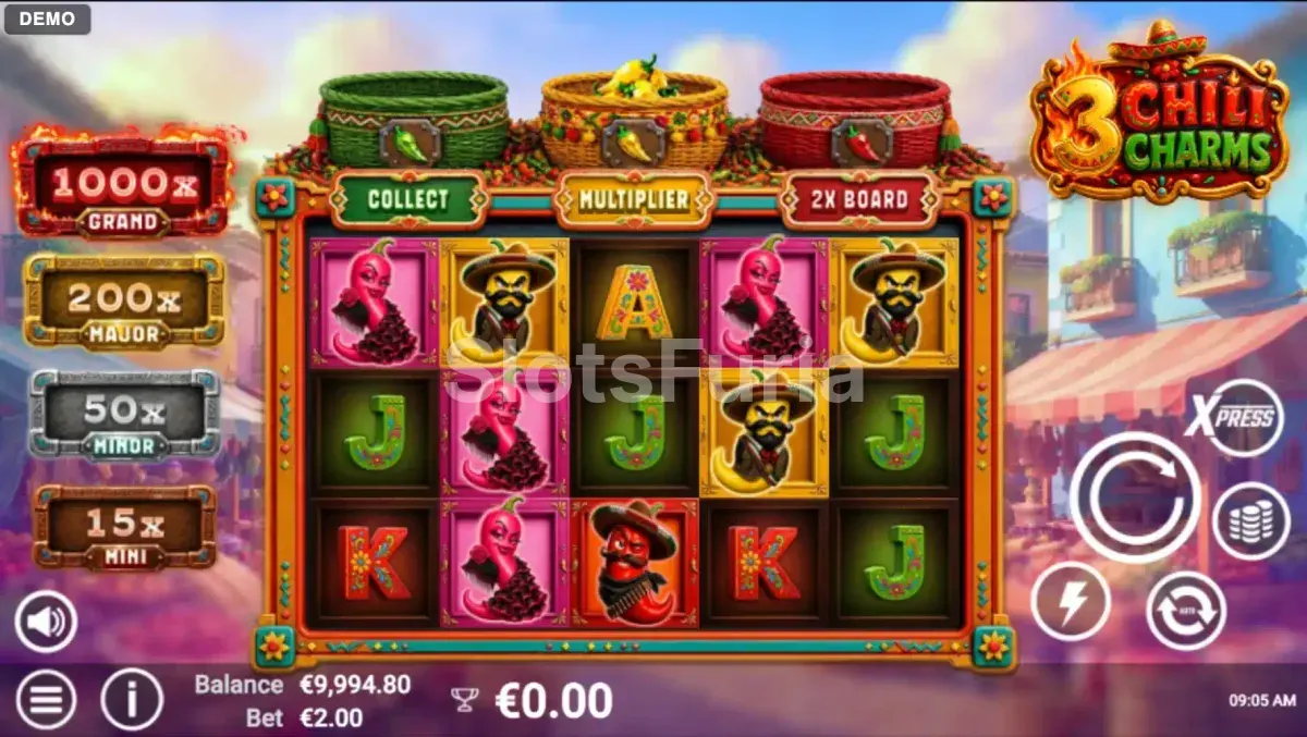 Pantalla principal del juego base en 3 Chili Charms