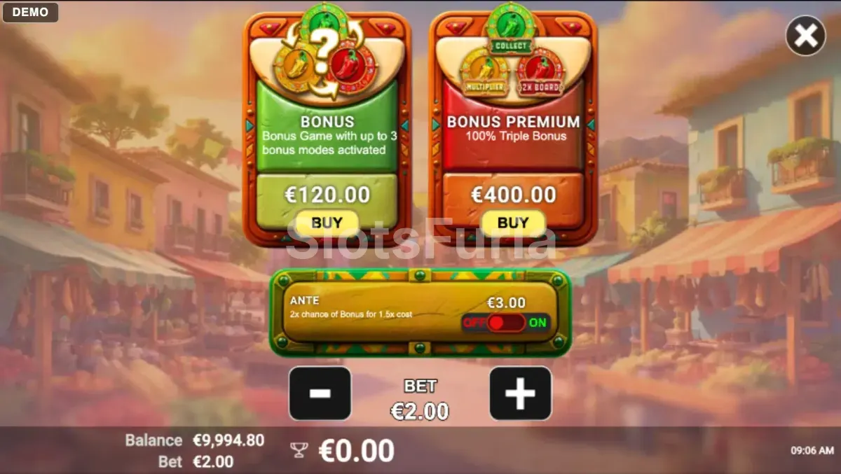 Función de compra de bonus en 3 Chili Charms