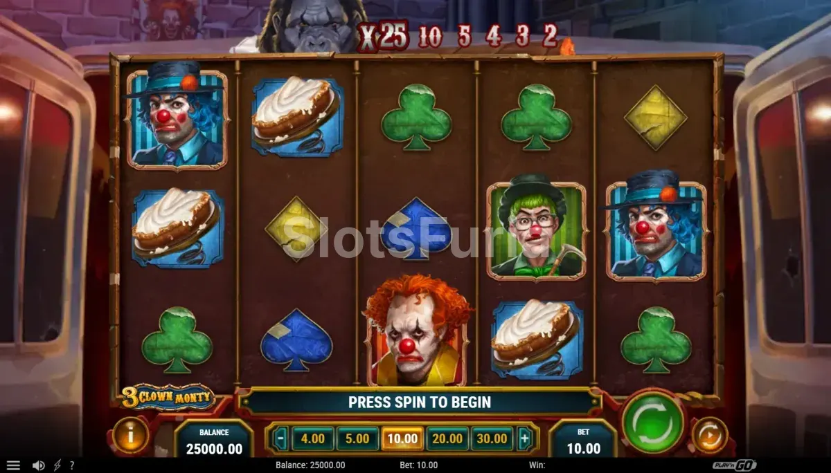 Pantalla principal de la tragamonedas 3 Clown Monty con sus cinco rodillos