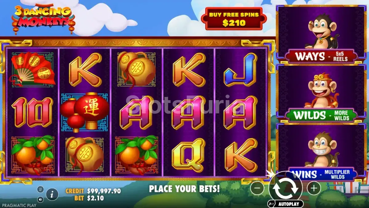Pantalla principal del juego base de 3 Dancing Monkeys