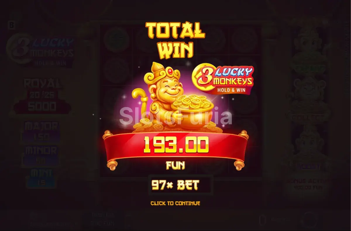 Momento de gran ganancia en 3 Lucky Monkeys