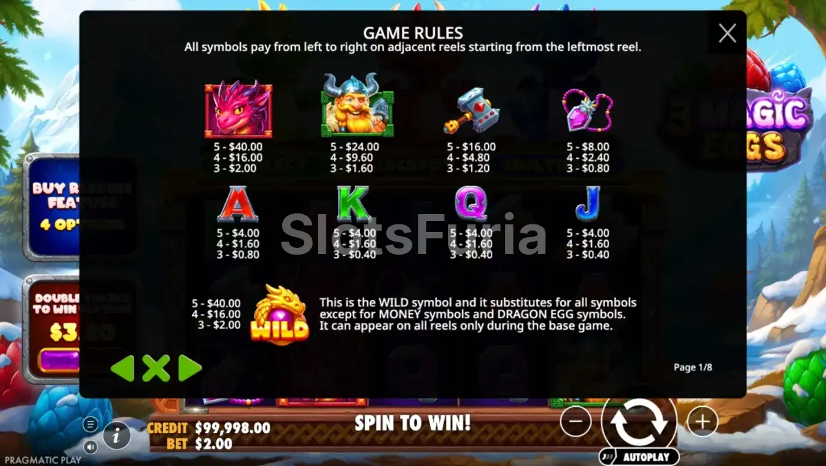 Tabla de pagos completa de la tragamonedas 3 Magic Eggs