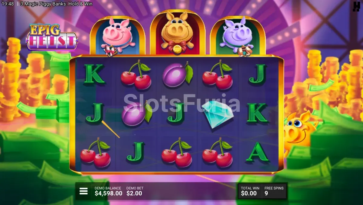 Ronda de giros gratis en 3 Magic Piggy Banks Hold & Win