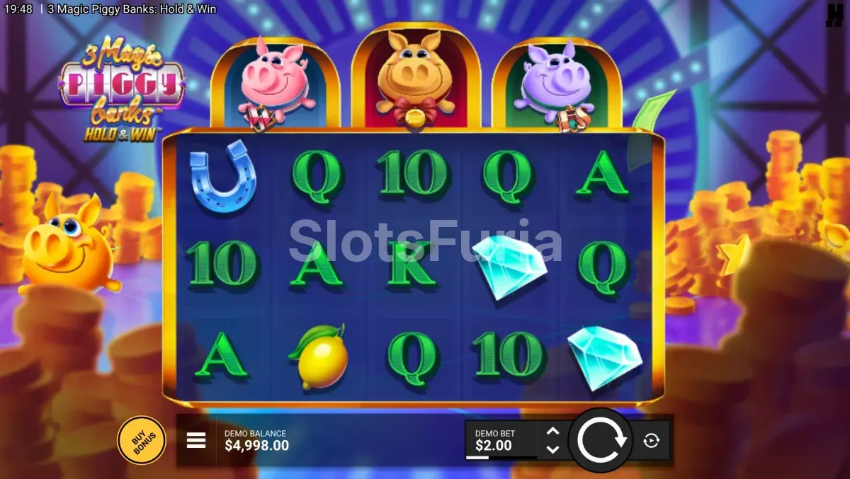 Pantalla del juego base de 3 Magic Piggy Banks Hold & Win