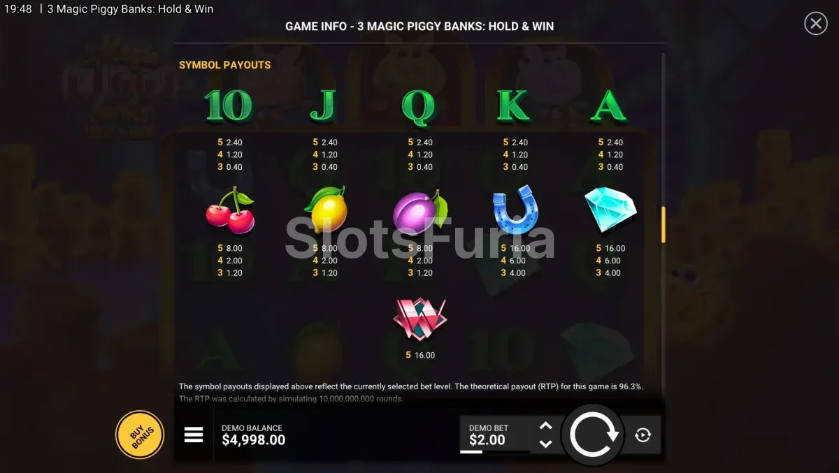 Tabla de pagos de 3 Magic Piggy Banks Hold & Win