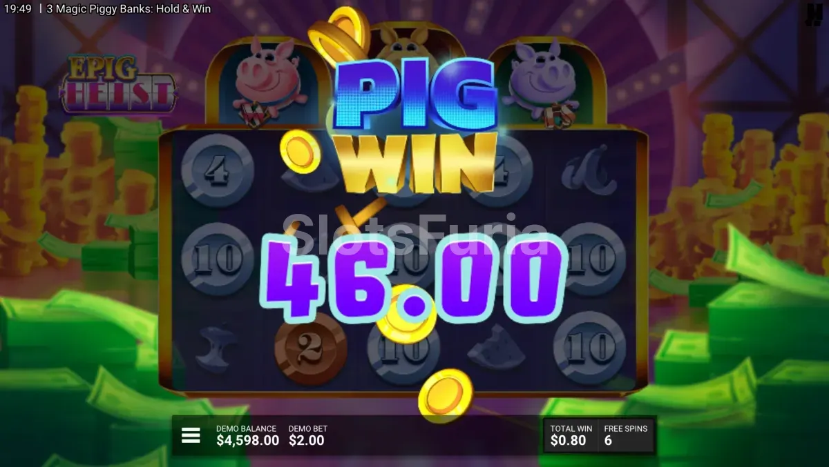 Momento de gran victoria en 3 Magic Piggy Banks Hold & Win