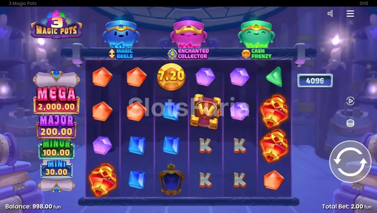 Pantalla principal del juego base de 3 Magic Pots