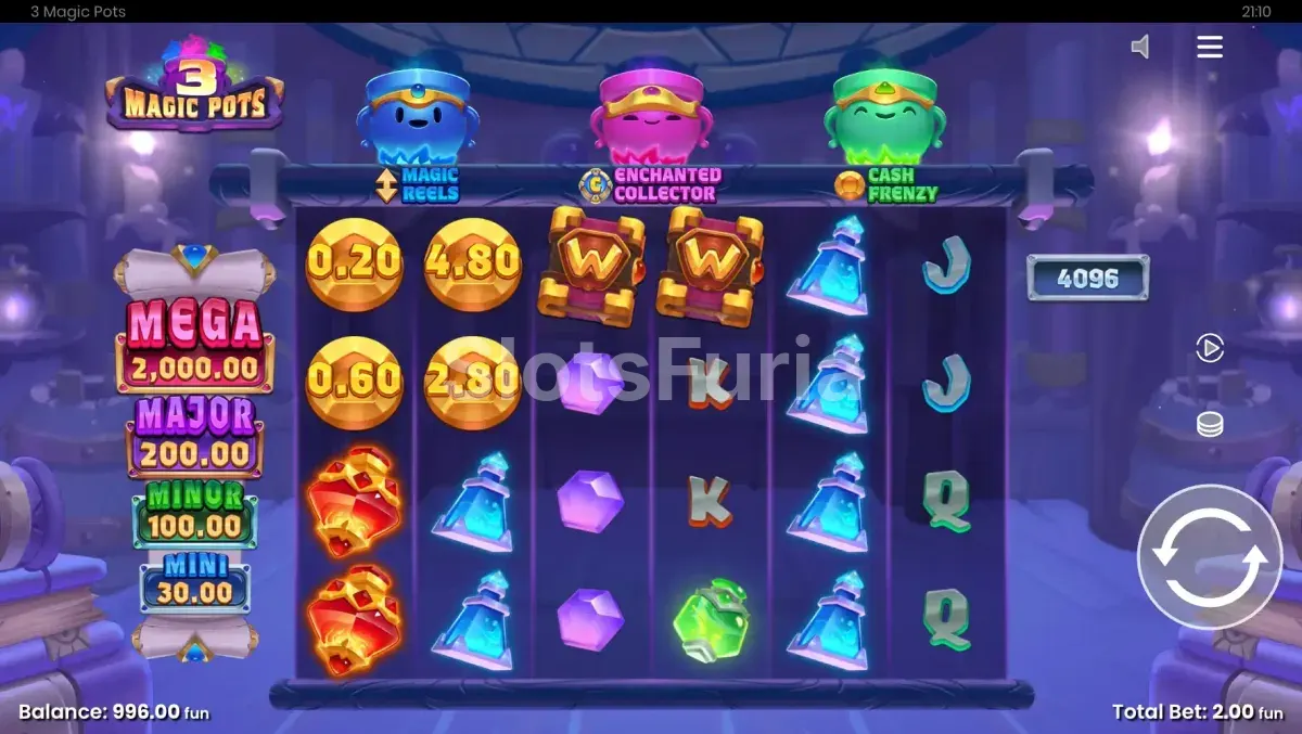 Segunda vista del juego base de 3 Magic Pots en acción