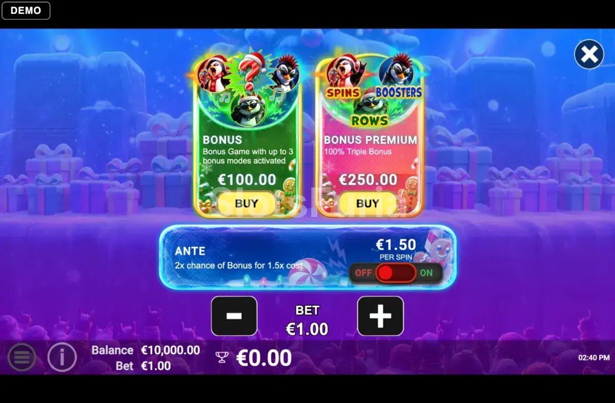 Menú de compra de bono de 3 Merry Penguins