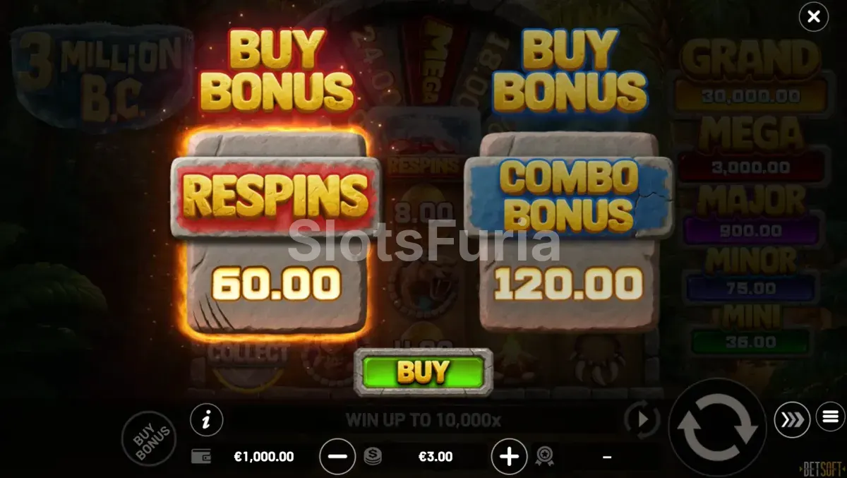 Pantalla de compra de bonos en 3 Million BC