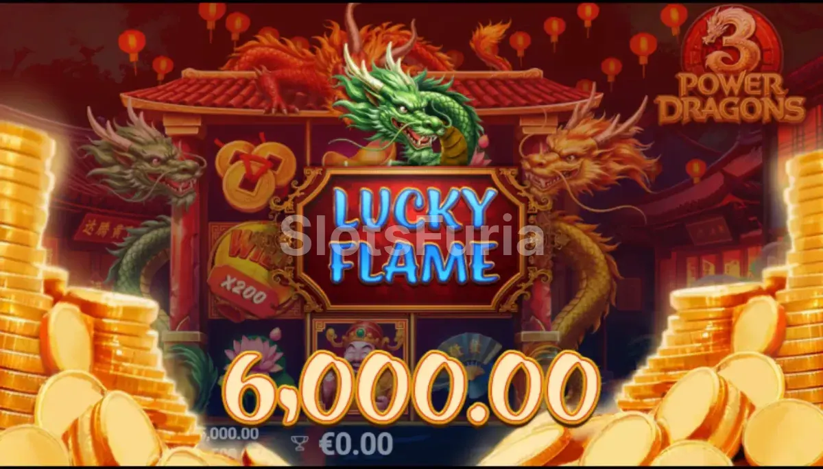 Pantalla de gran victoria en 3 Power Dragons con multiplicador máximo