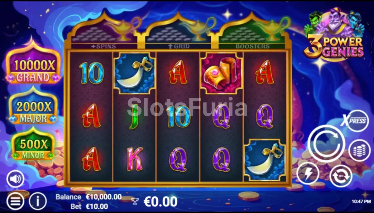 Pantalla principal del juego base en 3 Power Genies