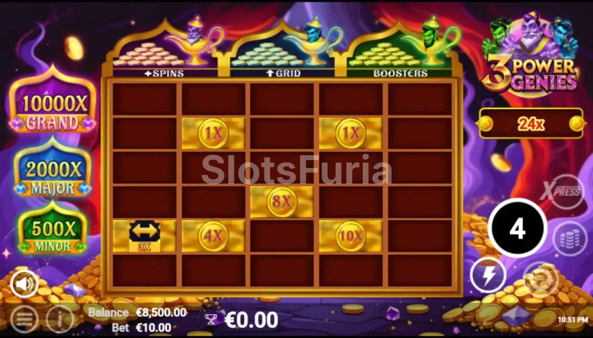Ronda de giros gratuitos activa en 3 Power Genies