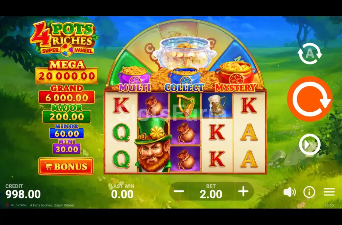 Pantalla principal del juego base de 4 Pots Riches Super Wheel
