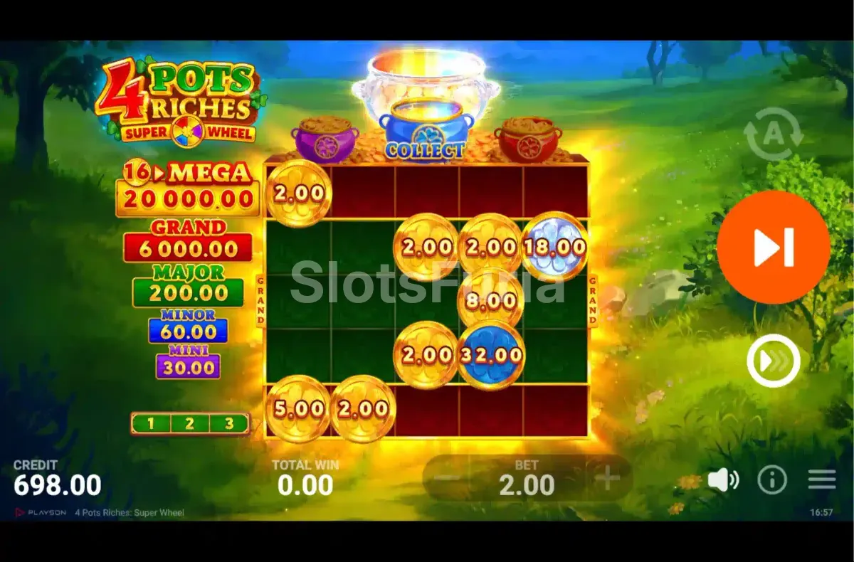 Ronda de giros gratis y bonus de 4 Pots Riches Super Wheel