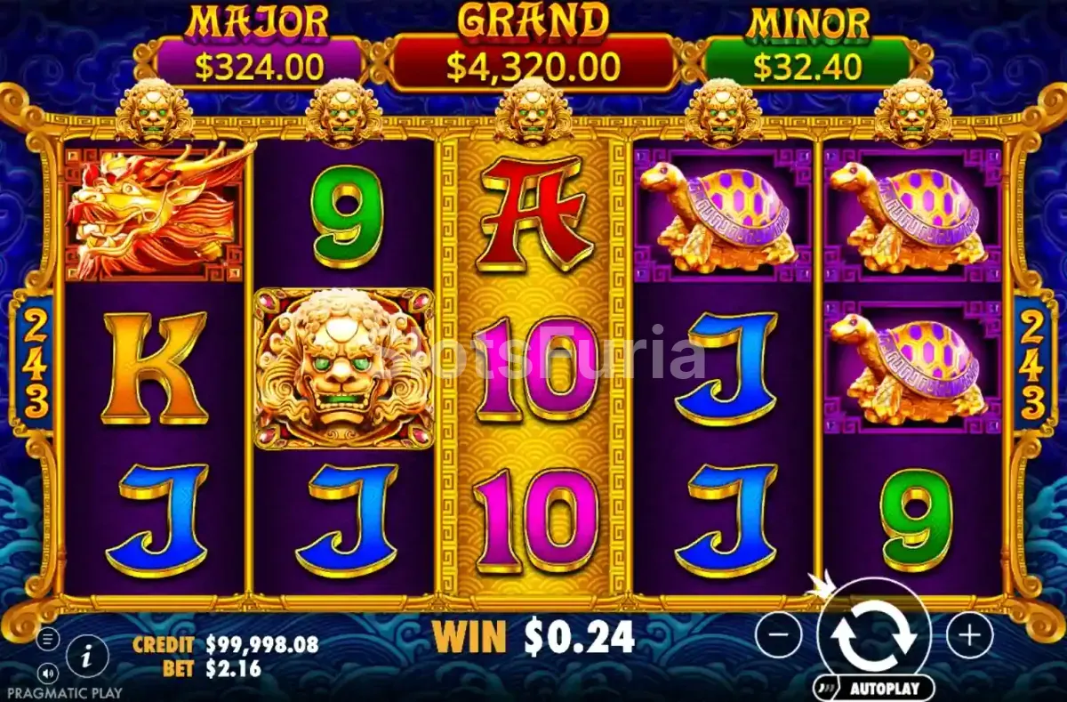 Pantalla principal de 5 Lions Gold con los cinco leones en los carretes