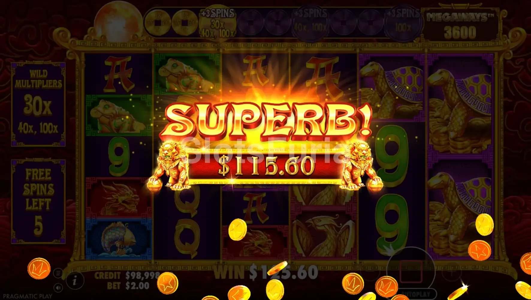 Gran victoria en 5 Lions Megaways 2 durante los giros gratis