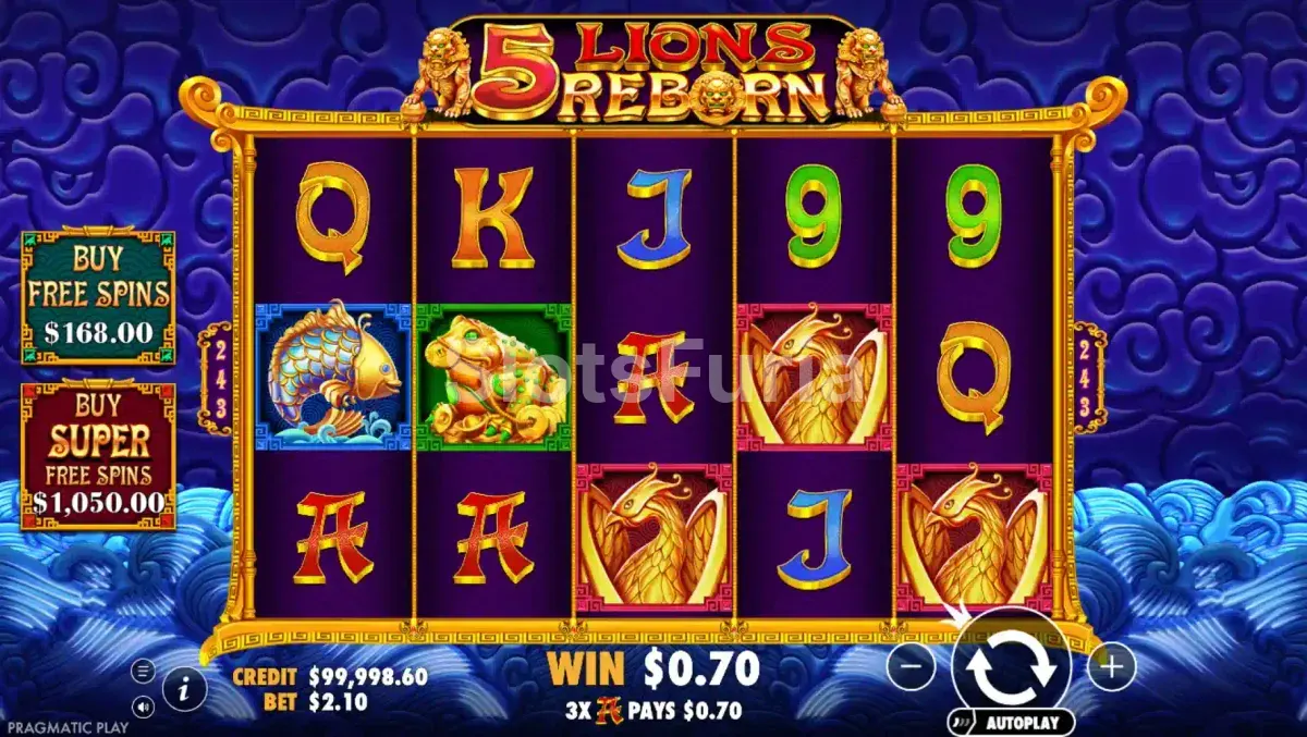 Juego base de 5 Lions Reborn con la grilla de 5x3