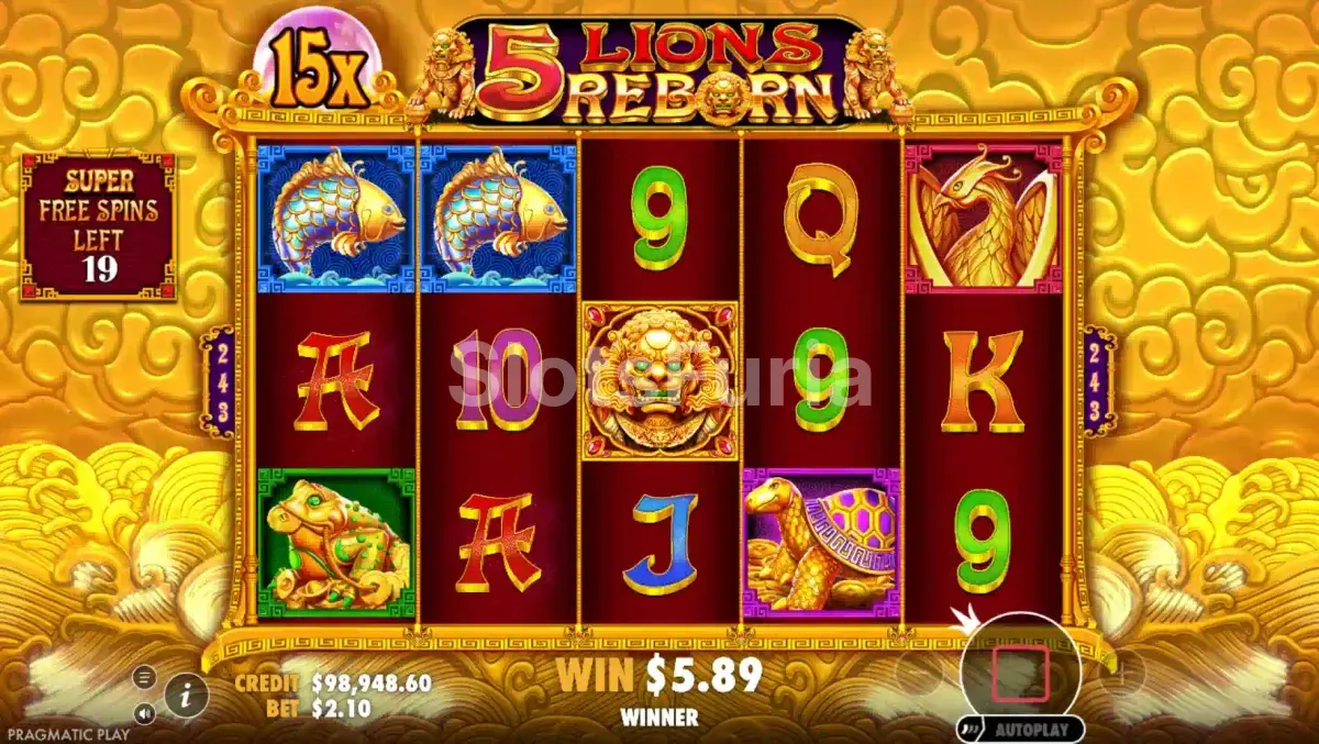 Selección de giros gratis en 5 Lions Reborn