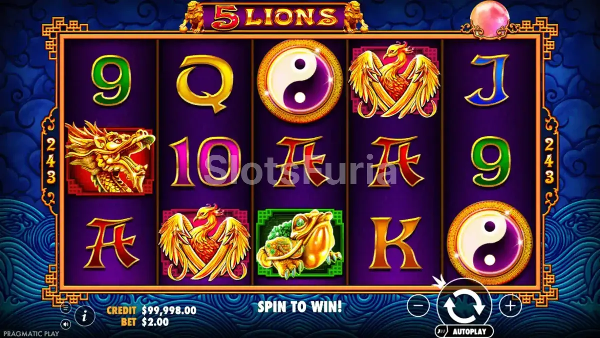 Pantalla principal del juego base de 5 Lions