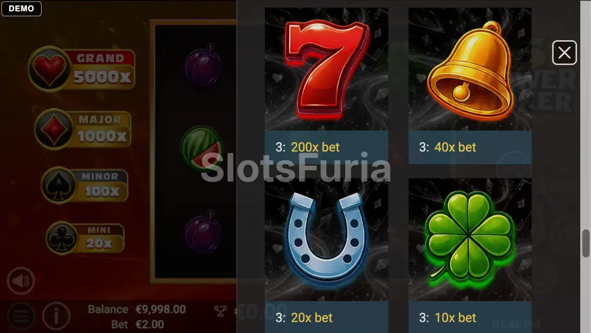 Tabla de pagos de 5 Power Joker con la jerarquía de símbolos