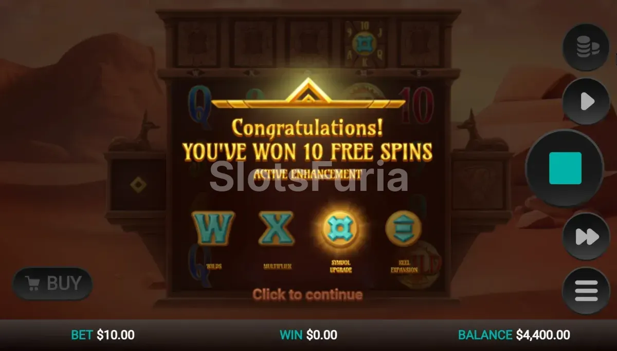 Ronda de giros gratis activada en 5 Tombs of Fortune