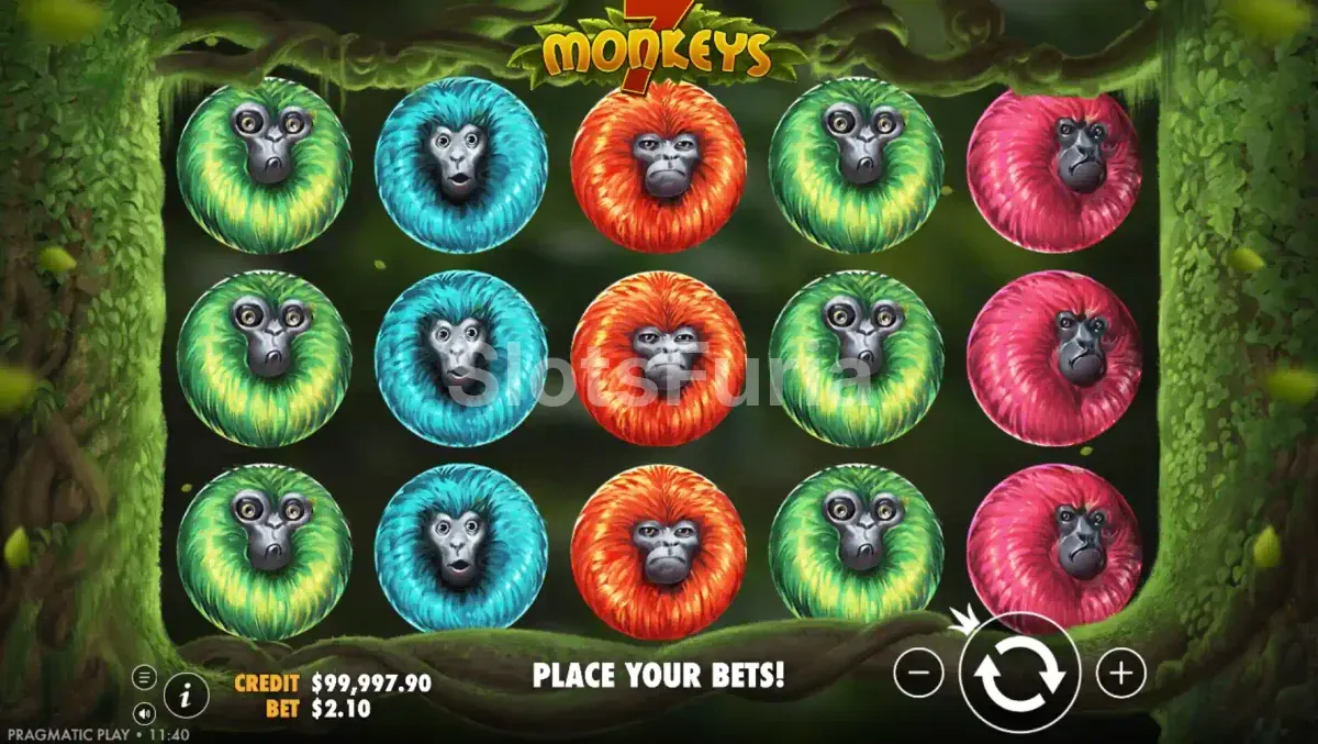 Juego base de 7 Monkeys con sus cinco rodillos y ambiente selvático