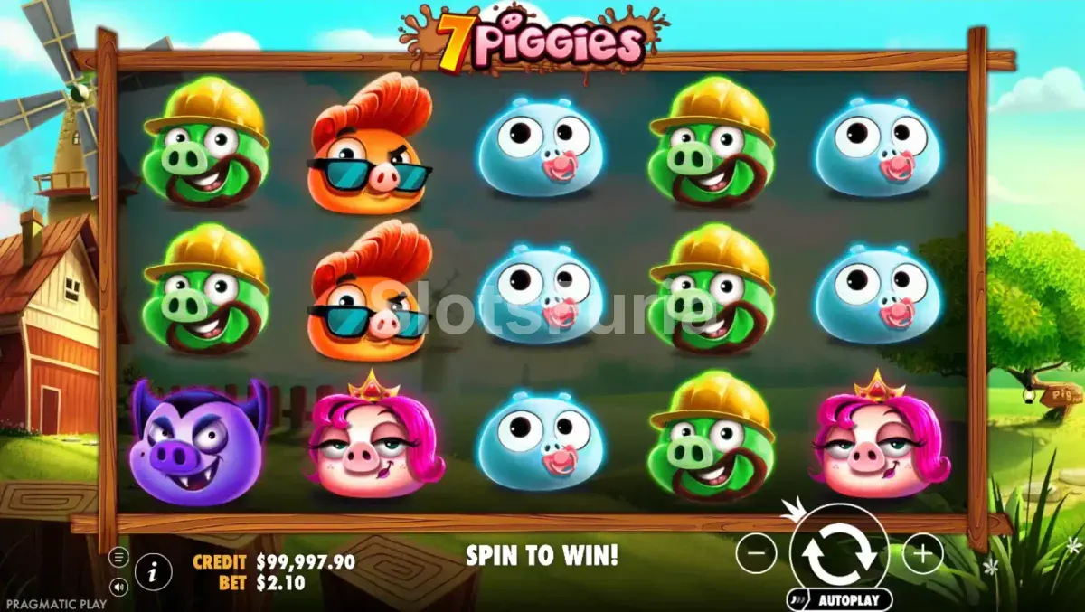 Pantalla principal de 7 Piggies con los rodillos en acción