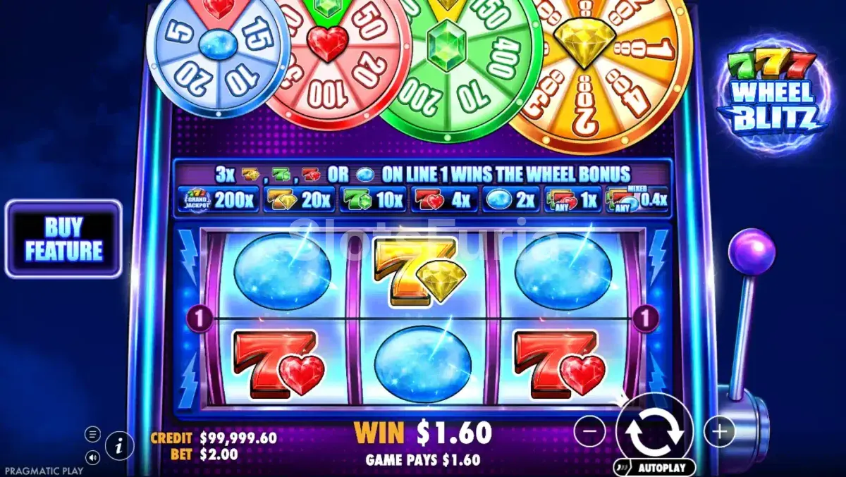 Juego base de 777 Wheel Blitz con sus tres rodillos clásicos
