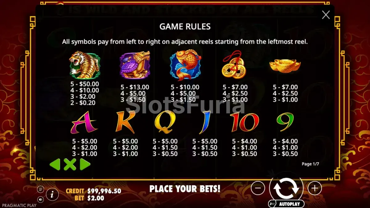 Tabla de pagos de 8 Dragons con todos los símbolos y multiplicadores