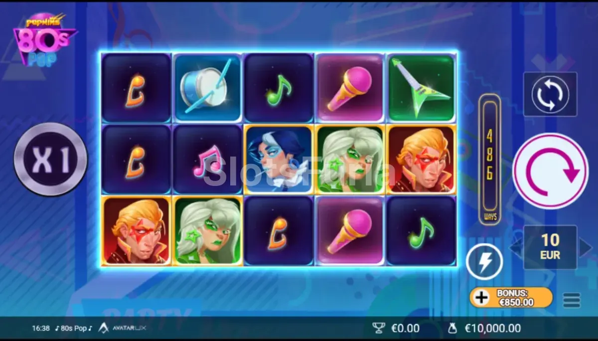 Pantalla principal del juego base en 80sPop de Avatar UX