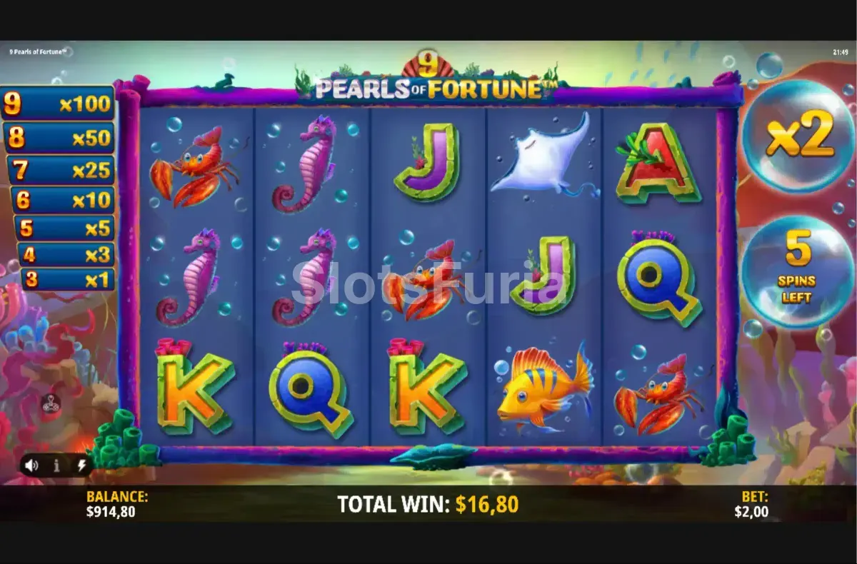Ronda de giros gratuitos activada en 9 Pearls of Fortune con multiplicadores especiales