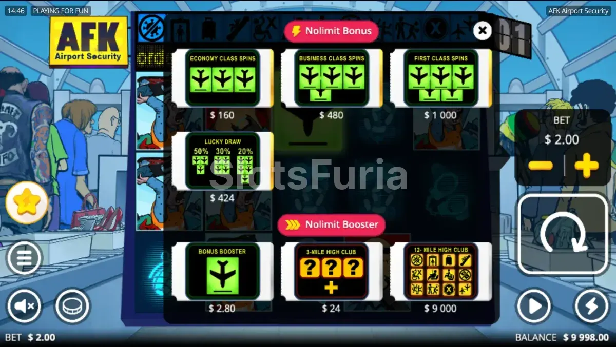 Menú de compra de bonus en AFK Airport Security