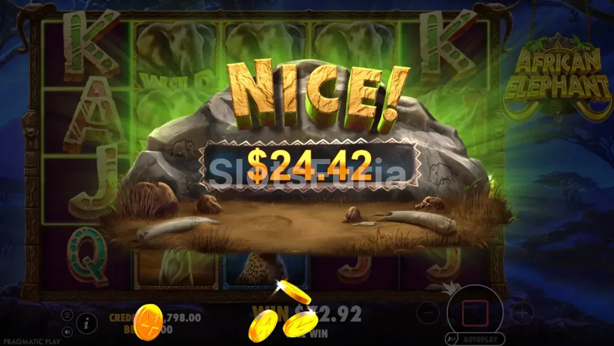 Gran victoria conseguida en African Elephant con multiplicador explosivo