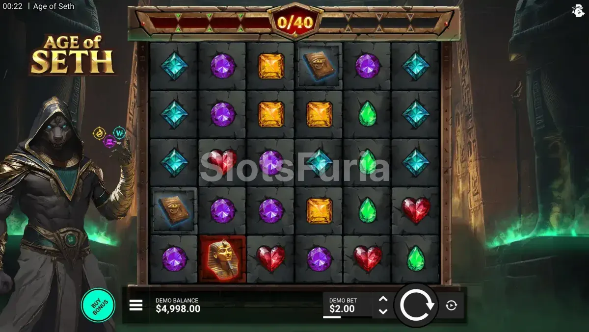 Juego base de Age Of Seth con sus 6 carretes y temática egipcia