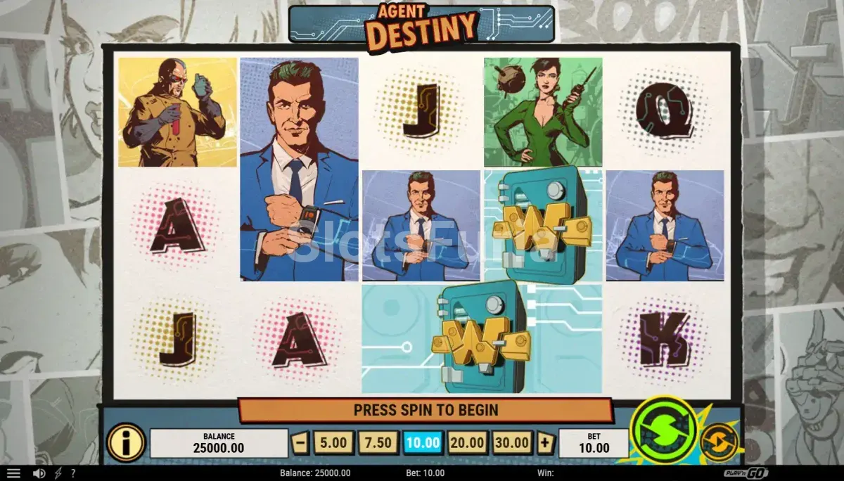 Pantalla principal del juego Agent Destiny con su estética de cómic noir