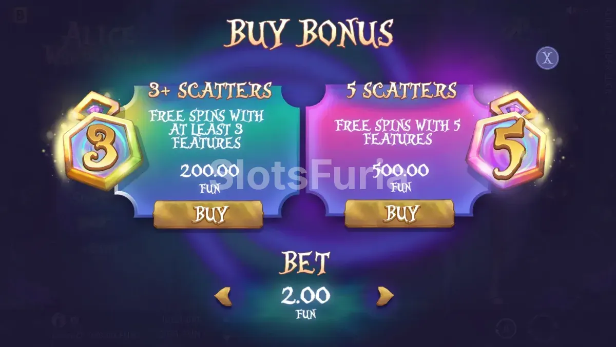 Función de compra de bonus en Alice WonderLuck de BGaming