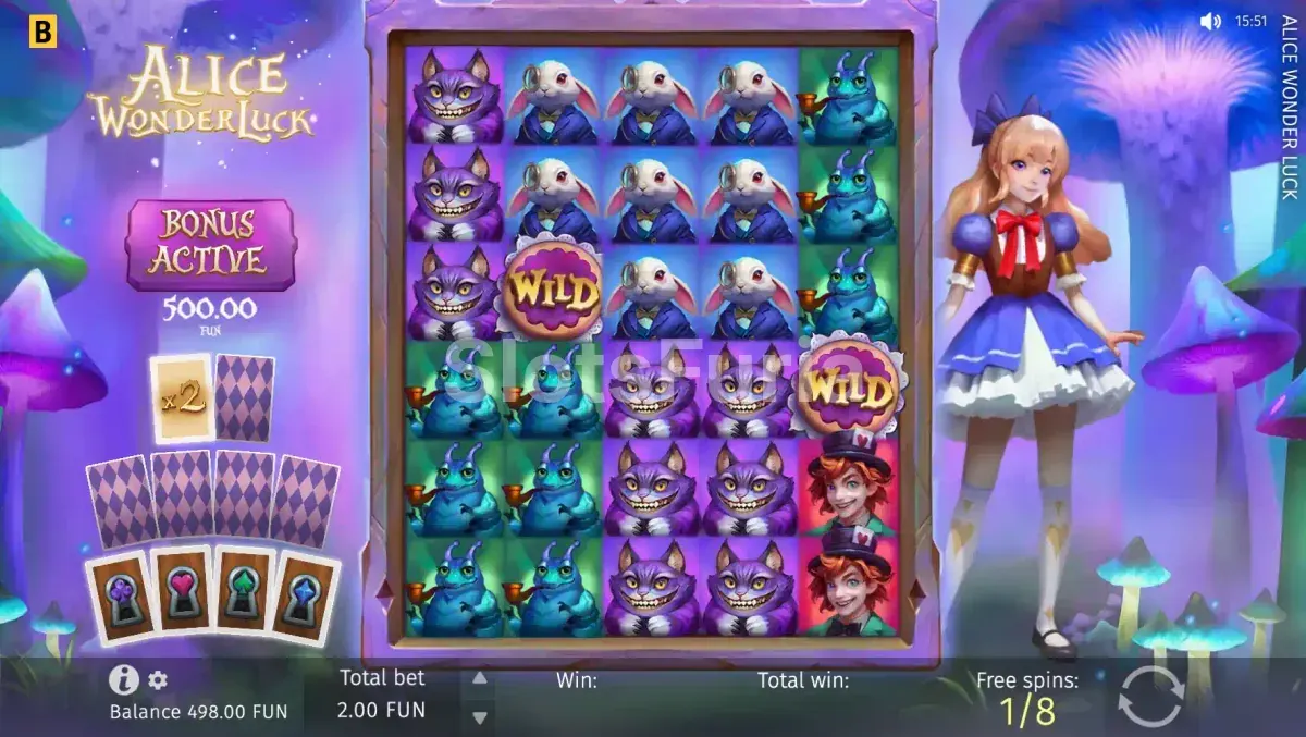 Ronda de giros gratis en Alice WonderLuck con multiplicadores activos