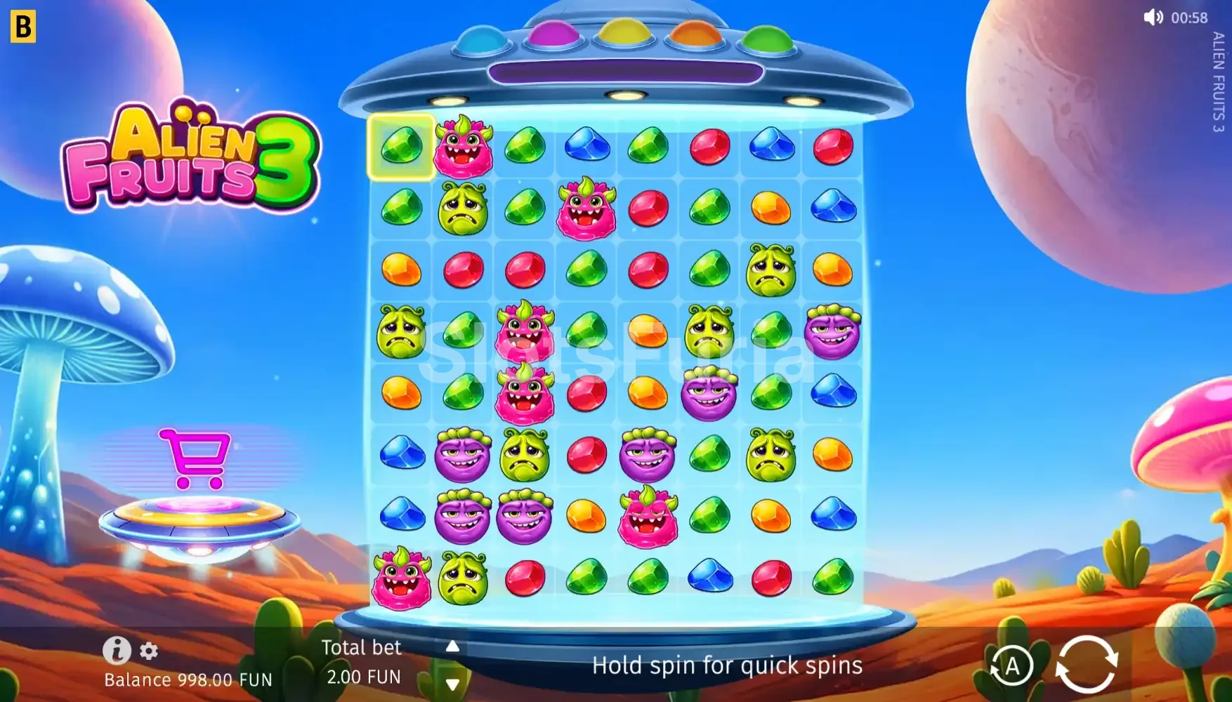 Pantalla principal del juego base en Alien Fruits 3