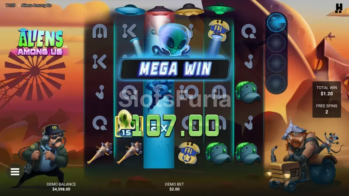 Gran victoria en la slot Aliens Among Us de Hacksaw Gaming